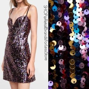 ZARA SEQUIN EMBELLISHED SWEETHEART PLUNGE NECKLINE MINI DRESS